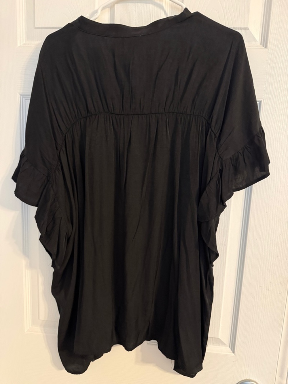 BiBi Black Button-Front Ruffle Sleeve Blouse- soft and flowy - Picture 2 of 4
